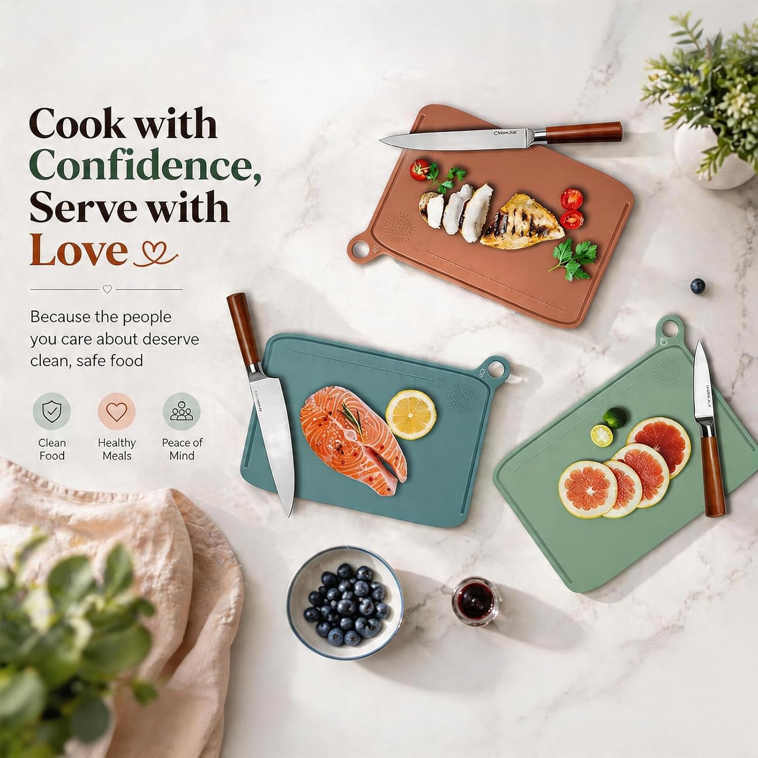Self-Cleaning & Drying, Cutting Board and Knife Set with Holder