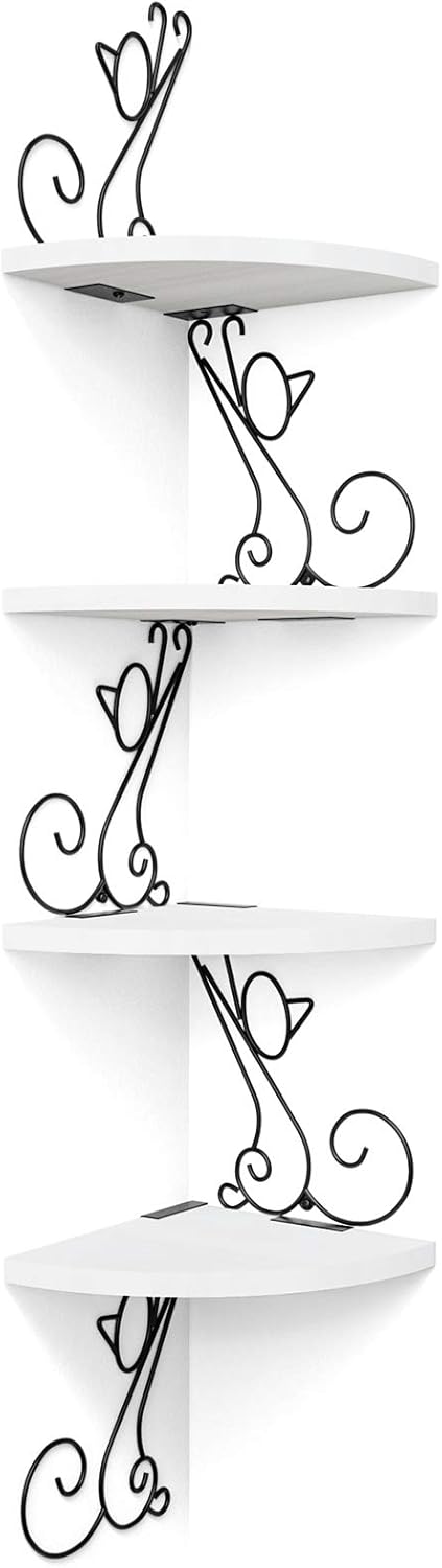 Cute Corner Storage Wood Shelves Decorative Rustic Radial Shelf in Cat Shape Carbonized Black