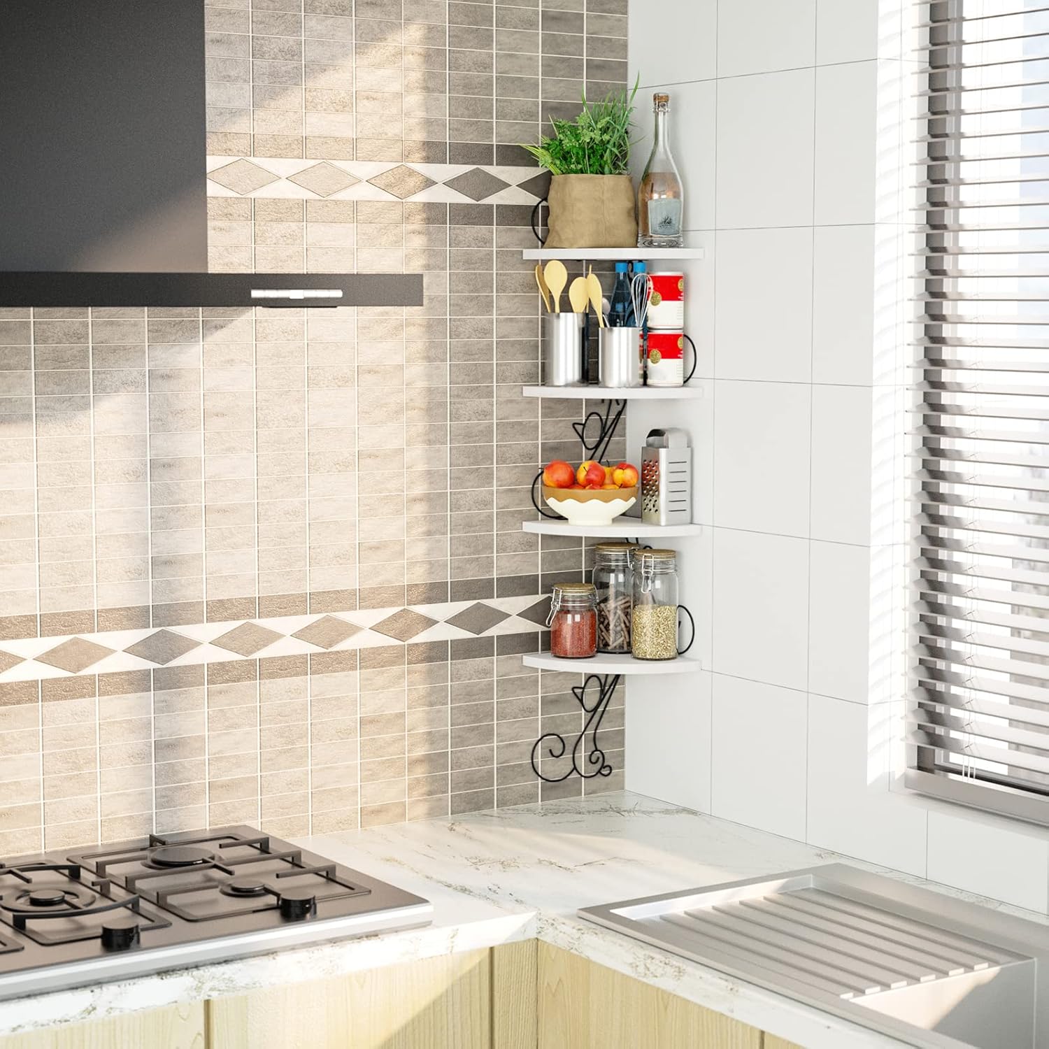 Cute Corner Storage Wood Shelves Decorative Rustic Radial Shelf in Cat Shape Carbonized Black